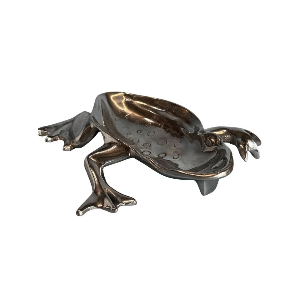 Mariposa Mexico Frog Dish Recycled Aluminum Silver 8x8x2 Inches